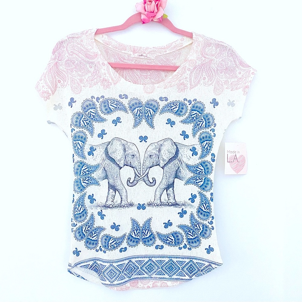 💕Pretty Pink Bohemian Print Short Sleeves Camisole Top SZ XS/S